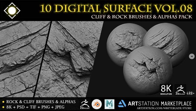 10 Digital Surface Rocks and Cliffs Brush